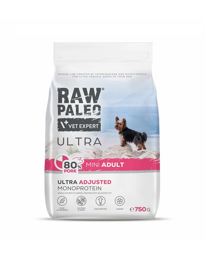 RAW PALEO Ultra Pork Mini Adult 750g hrana caine adult rasa mica, cu porc