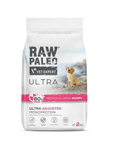 RAW PALEO Ultra Pork Medium&Large Puppy 2kg hrana catei rasa medie si mare, cu porc