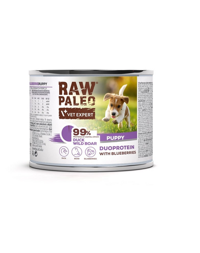 Conserva pentru catelusi RAW PALEO Duck&Boar Puppy 200g cu rata si mistret