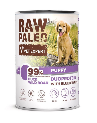 Conserva hrana umeda pentru catei RAW PALEO Duck&Boar Puppy 400g rata si mistret