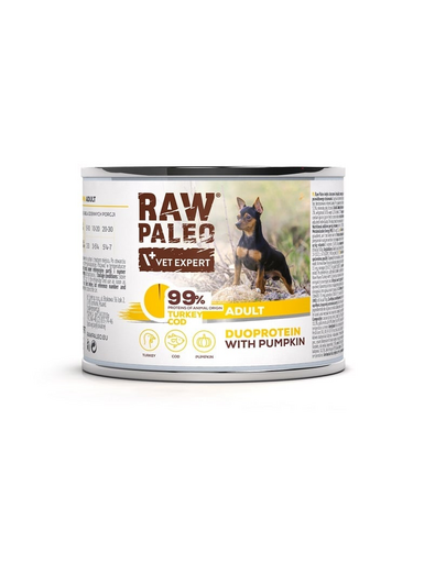 RAW PALEO Turkey&Cod Adult 200g conserva hrana caine, curcan si cod