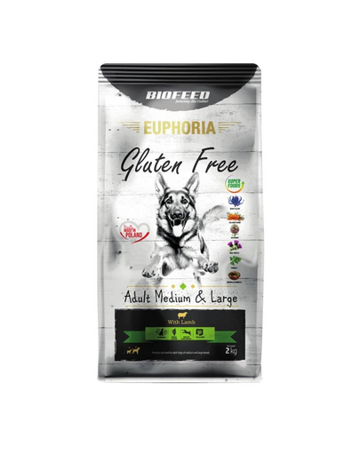 BIOFEED EUPHORIA Gluten Free Mancare fara gluten, caine talie medie sau mare, cu miel 2 kg