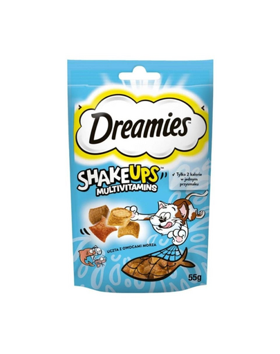 DREAMIES ShakeUps Multivitamins 55g recompense pisici, aroma ton, creveti si somon