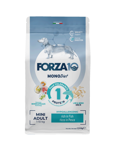 FORZA10 Mini Diet hrana uscata hipoalergenica pentru caini adulti de talie mica, cu peste 1,5 kg