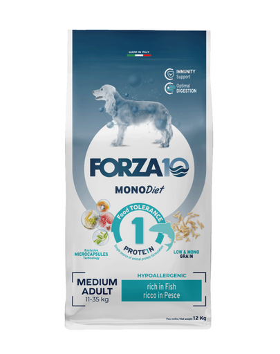 FORZA10 Medium Diet hrana uscata hipoalergenica caini adulti de rase medii, cu peste 12 kg