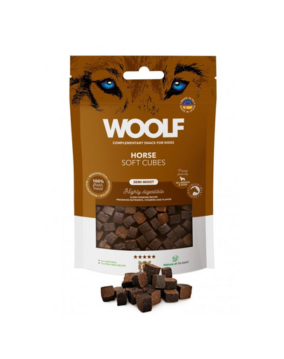 WOOLF Soft Cubes Horse Monoprotein 100g snackuri moi din carne de cal, pentru caini