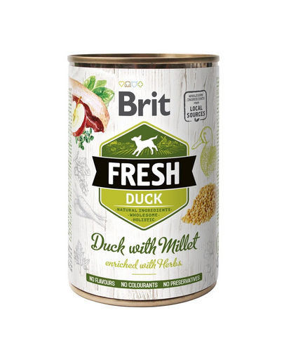 BRIT FRESH Duck & Millet 400 g rata si mei hrana caini