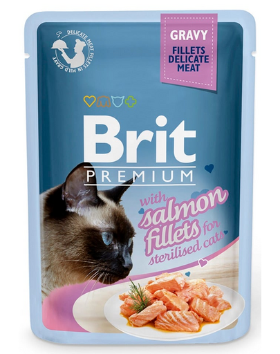 BRIT Premium Cat Delicate fillets in gravy 24x85g cu somon, plicuri pentru pisica