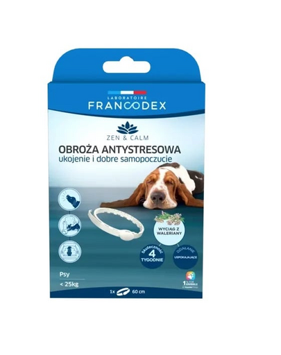 FRANCODEX Zgarda anti-stres cu valeriana pentru caini < 25 kg 60 cm