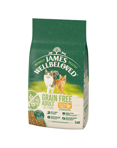 JAMES WELLBELOVED Adult 1,5 kg hrana pisici adulte 1-7 ani, fara cereale, bogata in curcan