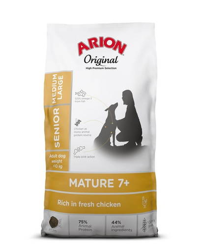 ARION Original Mature 7+ Senior Medium Large Chicken Rice 12 kg caini maturi de rase medii si mari