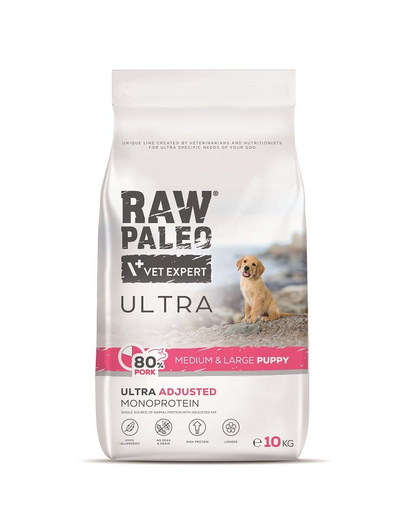 RAW PALEO Ultra Pork Medium&Large Puppy 10kg pentru catelusi rasa medie/mare, cu porc