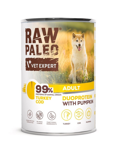 Conserva pentru caini RAW PALEO Turkey&Cod Adult 400g curcan si cod