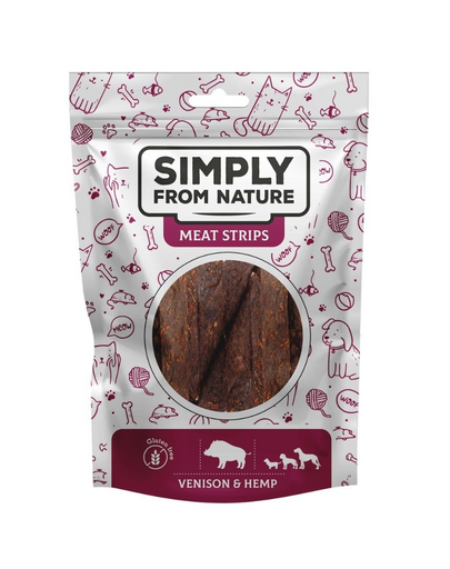 SIMPLY FROM NATURE Meat Strips Benzi carne vanat si canepa pentru caini 80 g