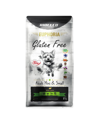 BIOFEED EUPHORIA Gluten Free Mancare caini talie mica si mini, cu miel, fara gluten 12 kg