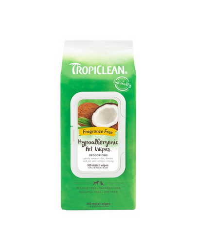 TROPICLEAN Hypoallergenic Wipes 100 buc. servetele hipoalergenice pentru caini si pisici cu piele sensibila