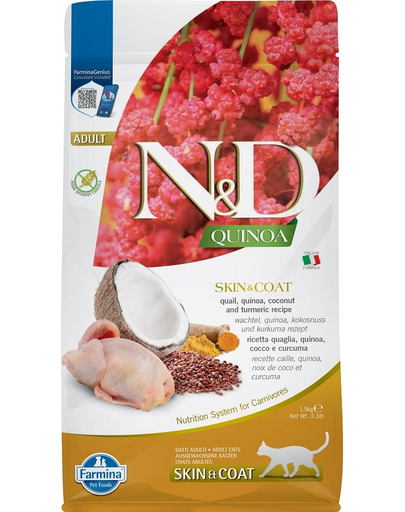 FARMINA N&D Cat Quinoa Skin&Coat Herring hrana uscata pentru pisici cu quinoa si prepelita 1,5 kg