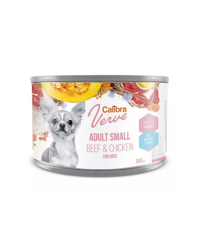 CALIBRA Dog Verve GF Adult Small Beef&Chicken 200 g conserva hrana umeda fara cereale, vita si pui pentru caini de rase mici