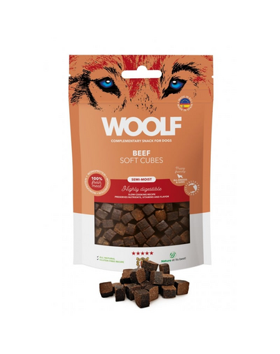 WOOLF Soft Cubes Beef Monoprotein 100g gustari moi din vita pentru caini