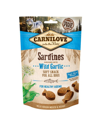 CARNILOVE Semi Moist Snacks recompense moi pentru caini, cu sardine si usturoi salbatic 200 g