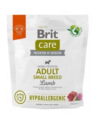 BRIT CARE Hypoallergenic Adult Small Breed Lamb 1kg hrana caini adulti de rasa mica, cu miel