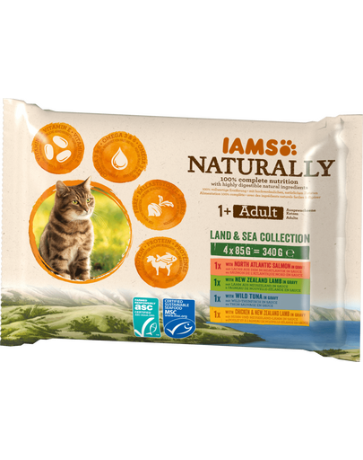 IAMS Cat Naturally Adult Land&Sea Collection set hrana umeda pisici adulte  4 x 85 g