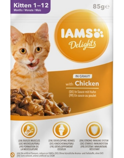 IAMS Cat Kitten All Breeds Chicken In Gravy Pouch 85 g hrana umeda pisica in sos