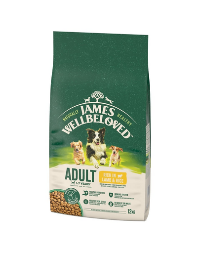 JAMES WELLBELOVED Adult 12 kg hrana completa pentru caini adulti 1-7 ani bogata in miel si orez