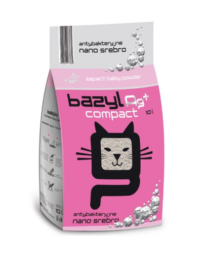 BAZYL Ag+ Compact Baby Powder 10 L nisip pentru pisici cu nano-argint si parfum de pudra pentru bebelusi