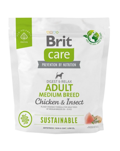 BRIT Care Sustainable Adult Medium breed Chicken & Insect 1 kg hrana caini adulti talie medie, pui si insecte