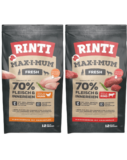 RINTI MAX-I-MUM Beef cu vita 12 kg + Chicken cu pui 12 kg pachet hrana pentru caini