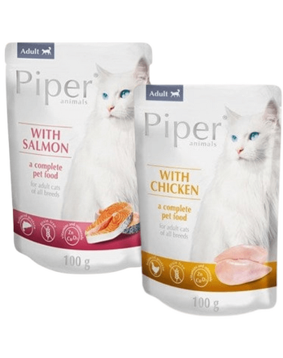 PIPER Animals Cat Pliculete cu arome mixte pentru pisici 24x100 g pui si somon