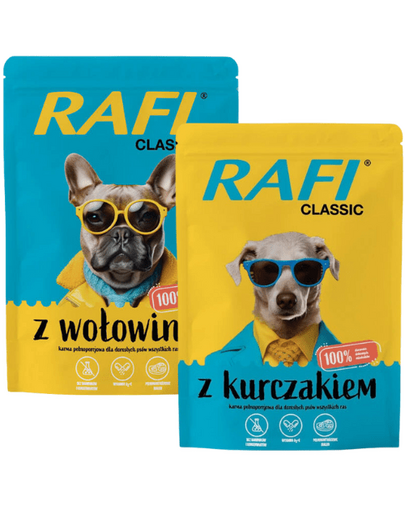 RAFI Classic set plicuri hrana umeda caini 24x400g cu pui si vita