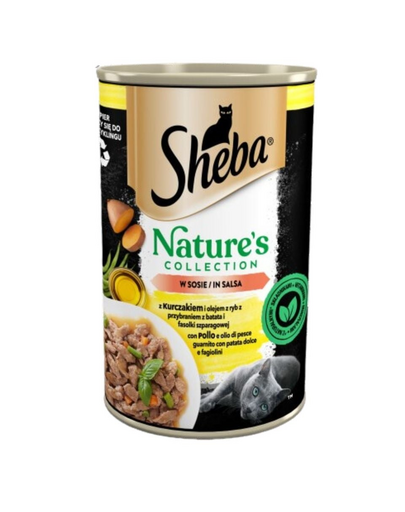 SHEBA conserva 400 g Nature\'s Collection cu pui si ulei de peste cu garnitura de yam si fasole verde in sos