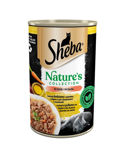 SHEBA conserva in sos 400 g Nature\'s Collection Cocktail de pasare cu ficat, ulei de peste si morcovi