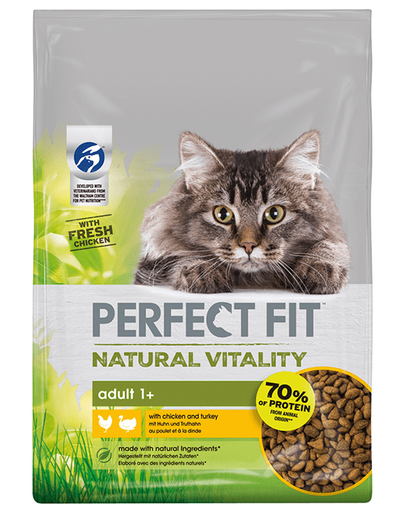 PERFECT FIT Natural Vitality 1+ mancare uscata pentru pisici adulte, pui si curcan 650 g