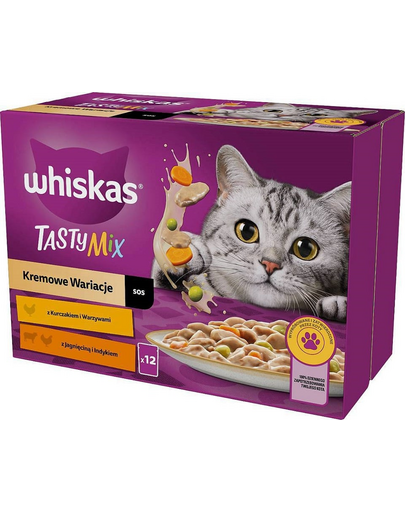 WHISKAS Adult plicuri in sos 12x85g Creamy Variations pentru pisici adulte cu: pui si legume, miel si curcan