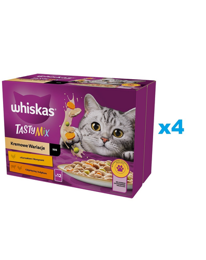 WHISKAS Adult plicuri in sos 48x85g Creamy Variations pentru pisici adulte cu: pui si legume, miel si curcan