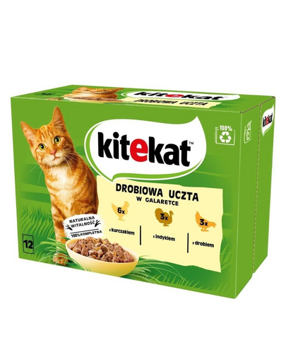 KITEKAT Pasare in aspic 12x85g hrana umeda pentru pisici cu pui, curcan, pasare