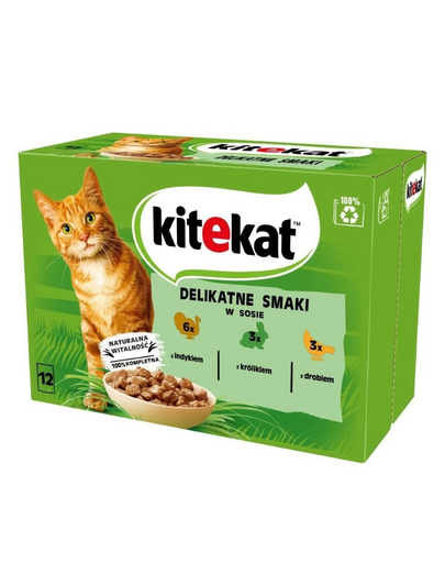 KITEKAT Delicate Flavours in sos 12x85g hrana umeda pisici, din curcan, iepure, pasare