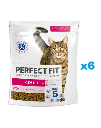 PERFECT FIT Adult 1+ 6x750 g Mancare uscata cu somon pentru pisica