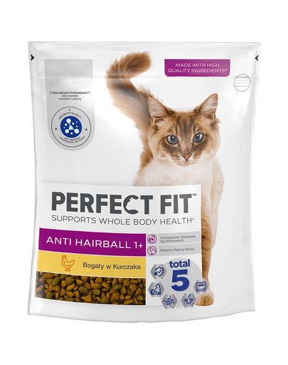 PERFECT FIT Antihairball 1+ 750 g hrana cu pui pentru pisici adulte