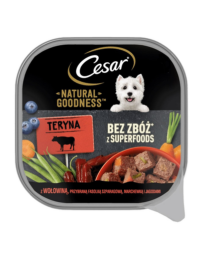 CESAR Natural Goodness 100 g tavita hrana umeda caine, cu vita, fasole verde, morcovi si fructe de padure