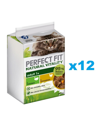 PERFECT FIT Natural Vitality 72x50 g hrana completa umeda pentru pisici adulte si dupa castrare in sos, curcan si pui