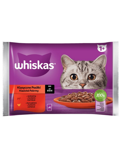 WHISKAS pui si vita in sos 52x85g hrana umeda pisica adulta