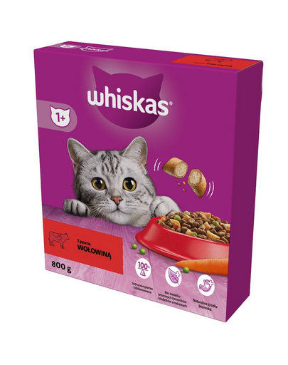 WHISKAS Adult 5x800 g hrana uscata pentru pisici adulte cu carne de vita