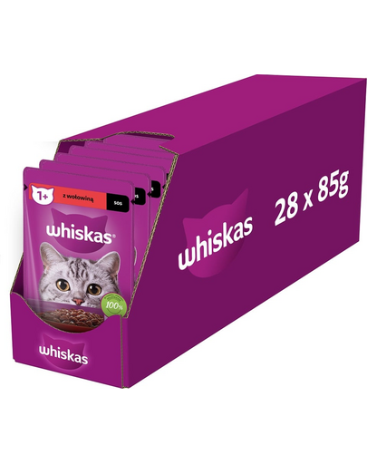 WHISKAS Adult plic 28x85g hrana umeda pentru pisici adulte in sos cu vita