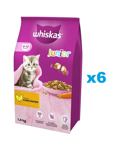 WHISKAS Junior 6x1,4 kg hrana uscata completa pentru pisoi cu pui delicios