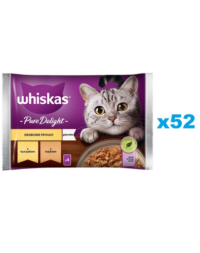 WHISKAS Pure Delight 52x85g hrana pisici adulte, bucati de pui si curcan in aspic