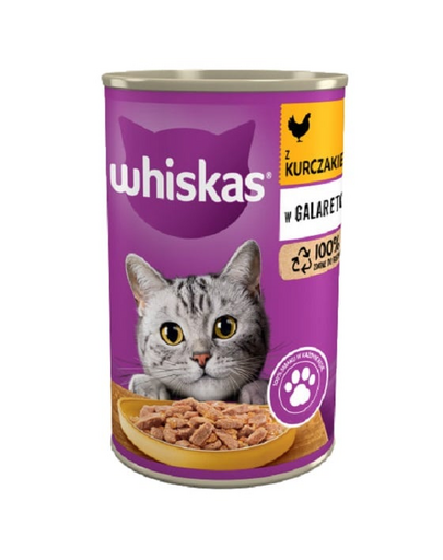 WHISKAS Adult conserva 400 g - hrana umeda completa pentru pisici adulte, bucati de pui in jeleu